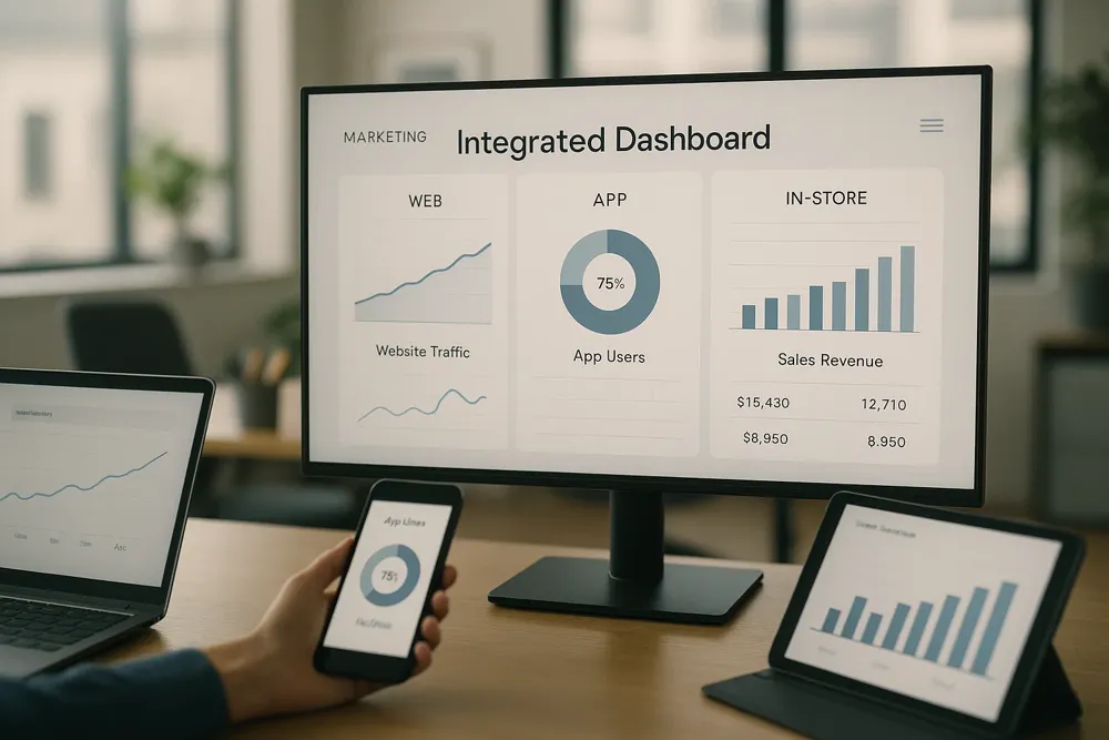 Optimus Vox transition from multichannel to omnichannel marketing with integrated dashboard showing web, app, and in-store analytics.